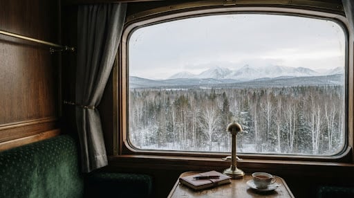 Winterliche russische Landschaft mit Wäldern unter weichem Himmel (Platzhalterbild)